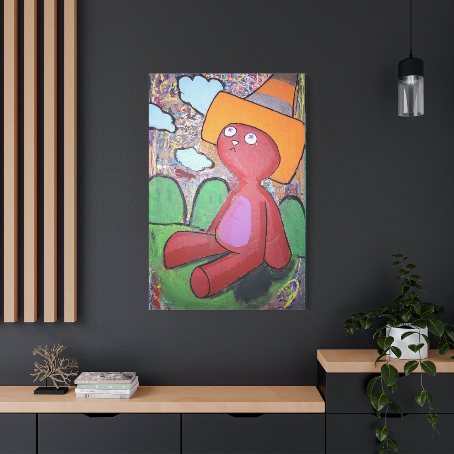 Traffic Kitty Canvas Print — Cute Cat with Traffic Cone Art