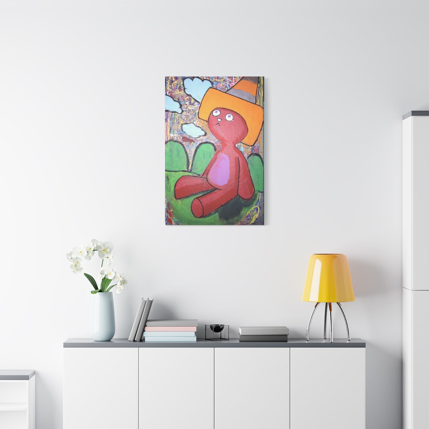 Traffic Kitty Canvas Print — Cute Cat with Traffic Cone Art