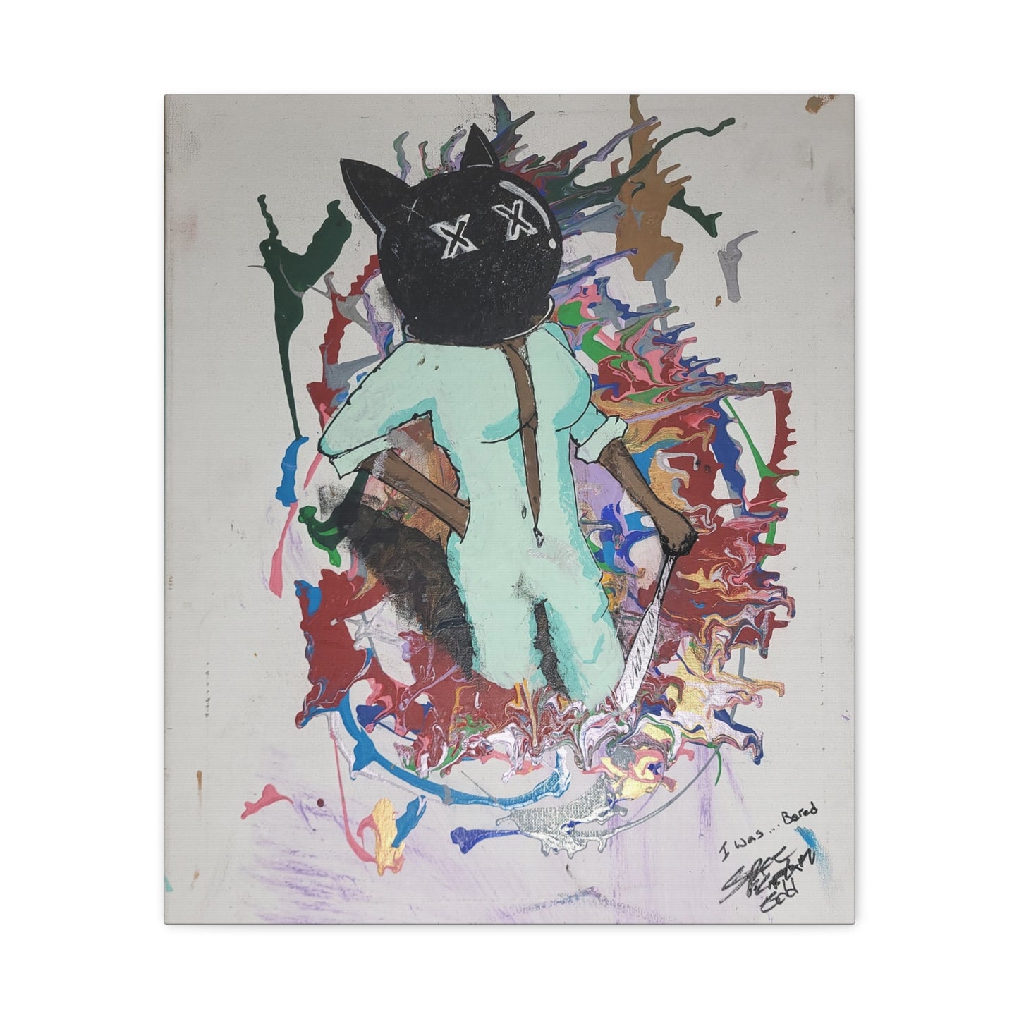 Stretched Canvas Art - "I Was…Bored" Cat Character Pop-Surreal Print