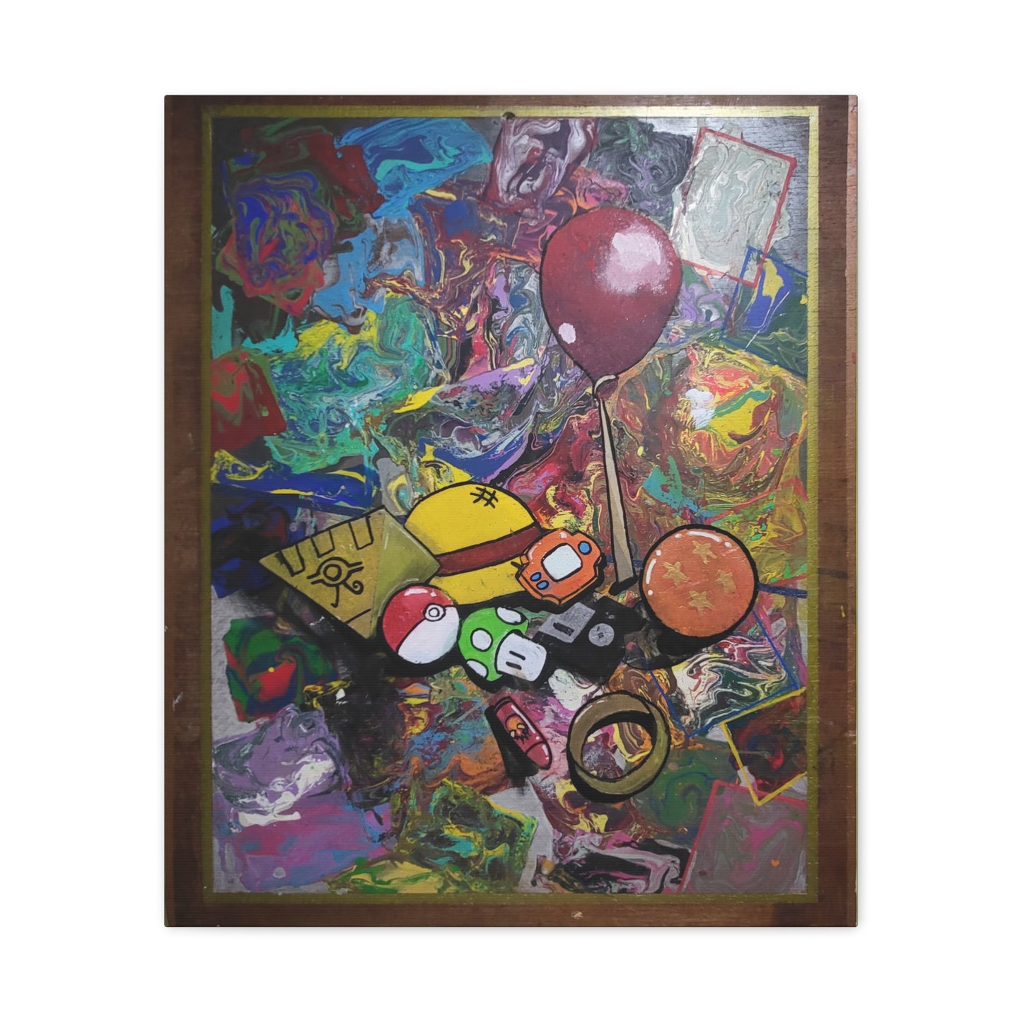 Crossover Souvenirs Matte Canvas — Nostalgic Pop Culture Collage Art