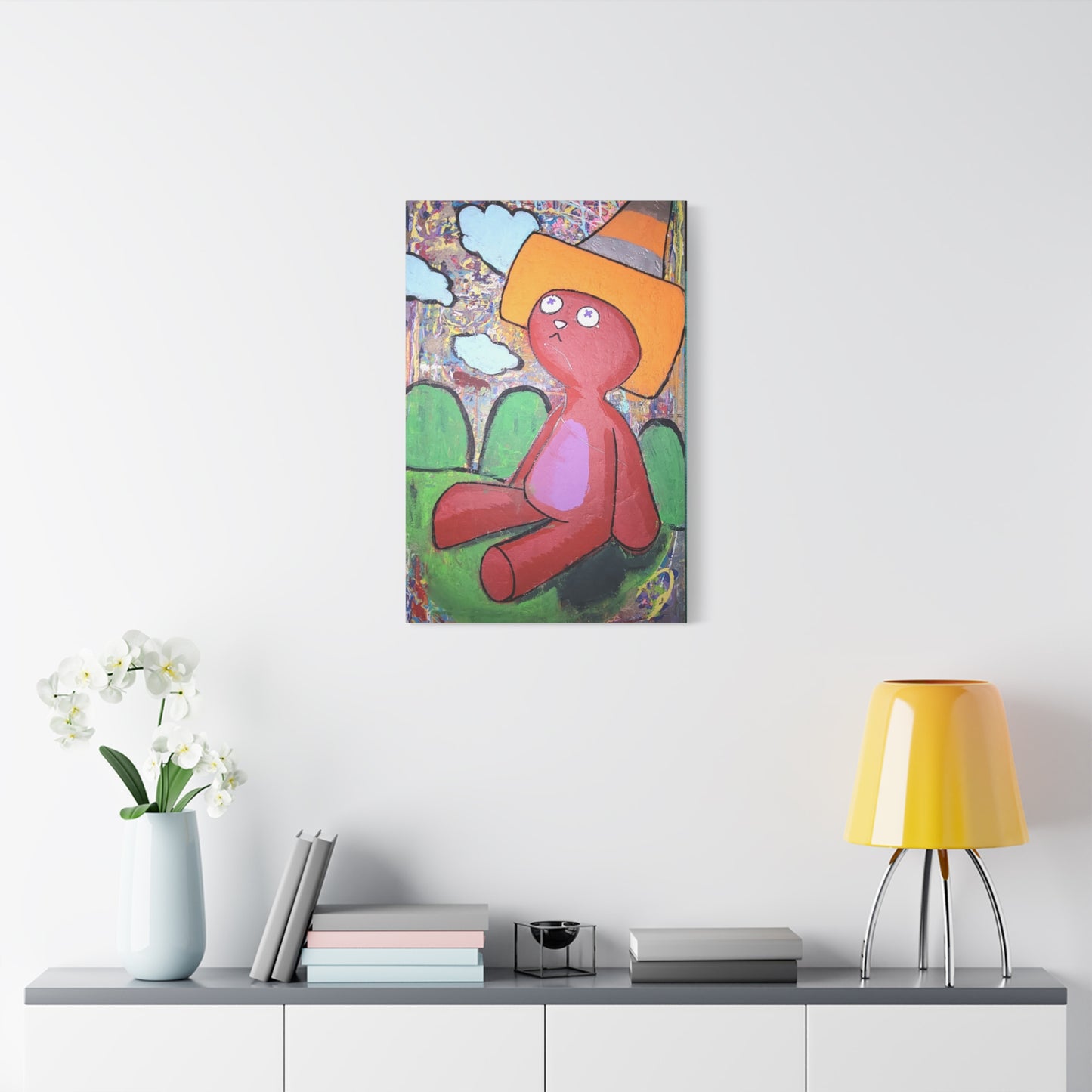 Traffic Kitty Canvas Print — Cute Cat with Traffic Cone Art