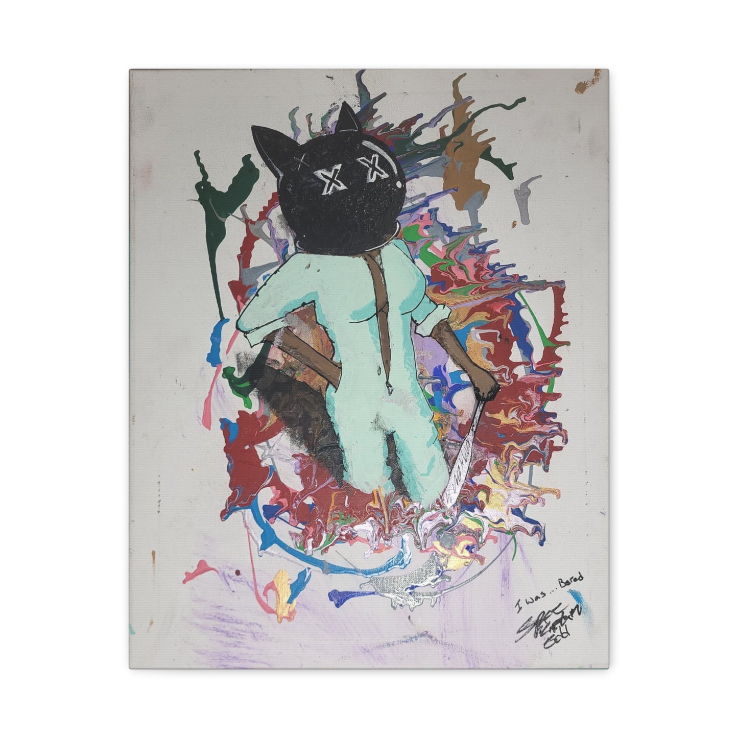 Stretched Canvas Art - "I Was…Bored" Cat Character Pop-Surreal Print