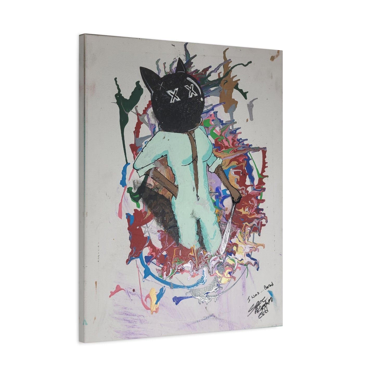 Stretched Canvas Art - "I Was…Bored" Cat Character Pop-Surreal Print