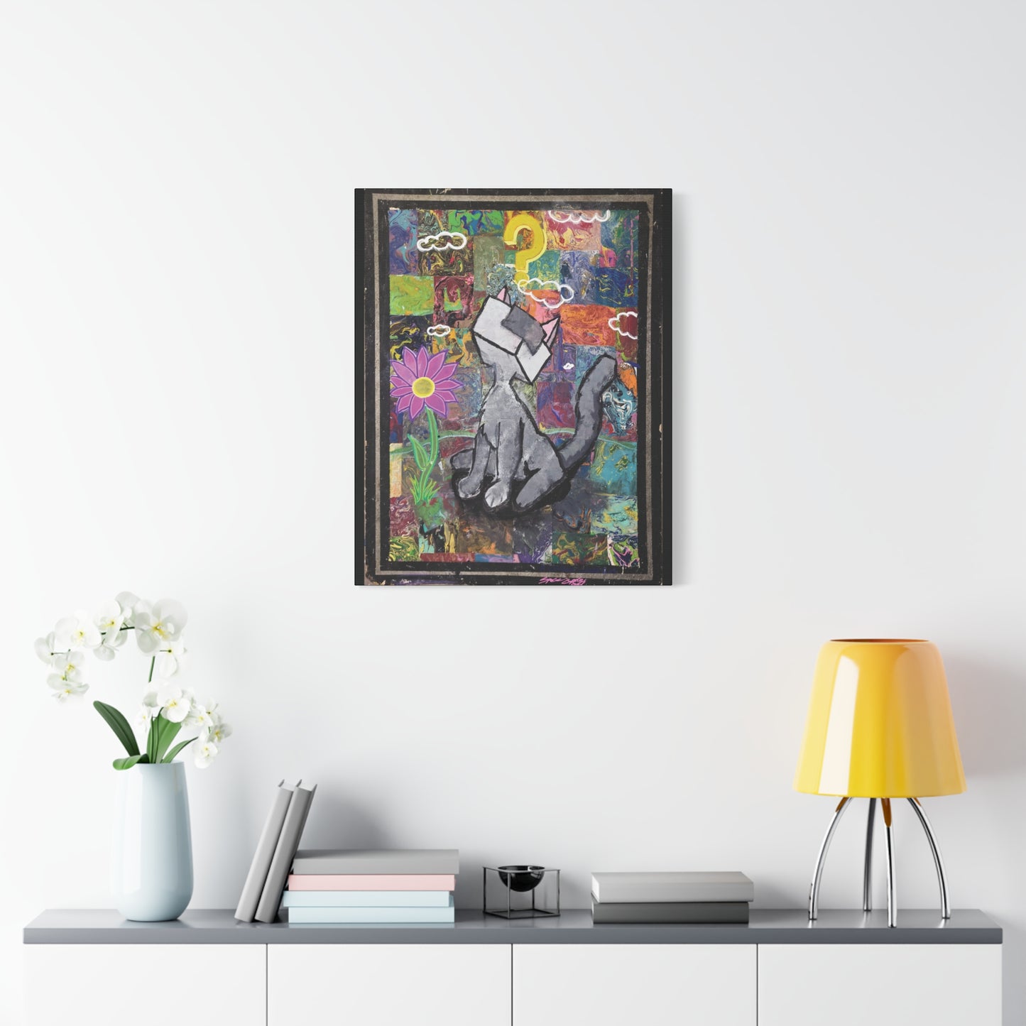 Canvas Print - Curious Cubed Cat Surreal Art Print