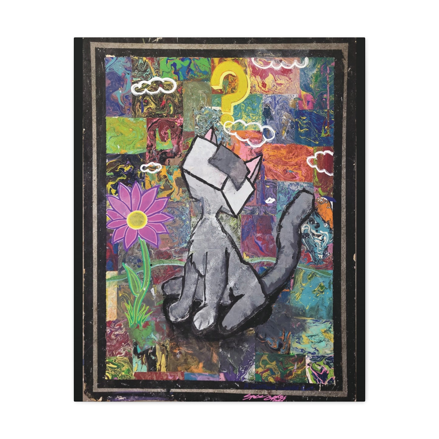 Canvas Print - Curious Cubed Cat Surreal Art Print