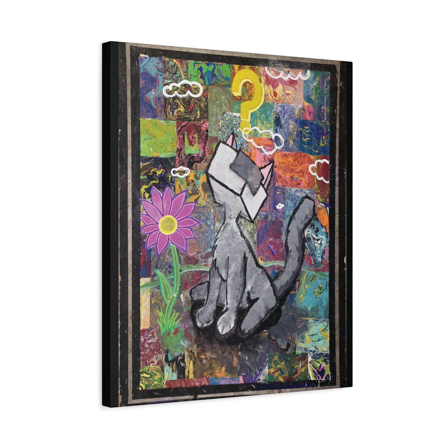 Canvas Print - Curious Cubed Cat Surreal Art Print