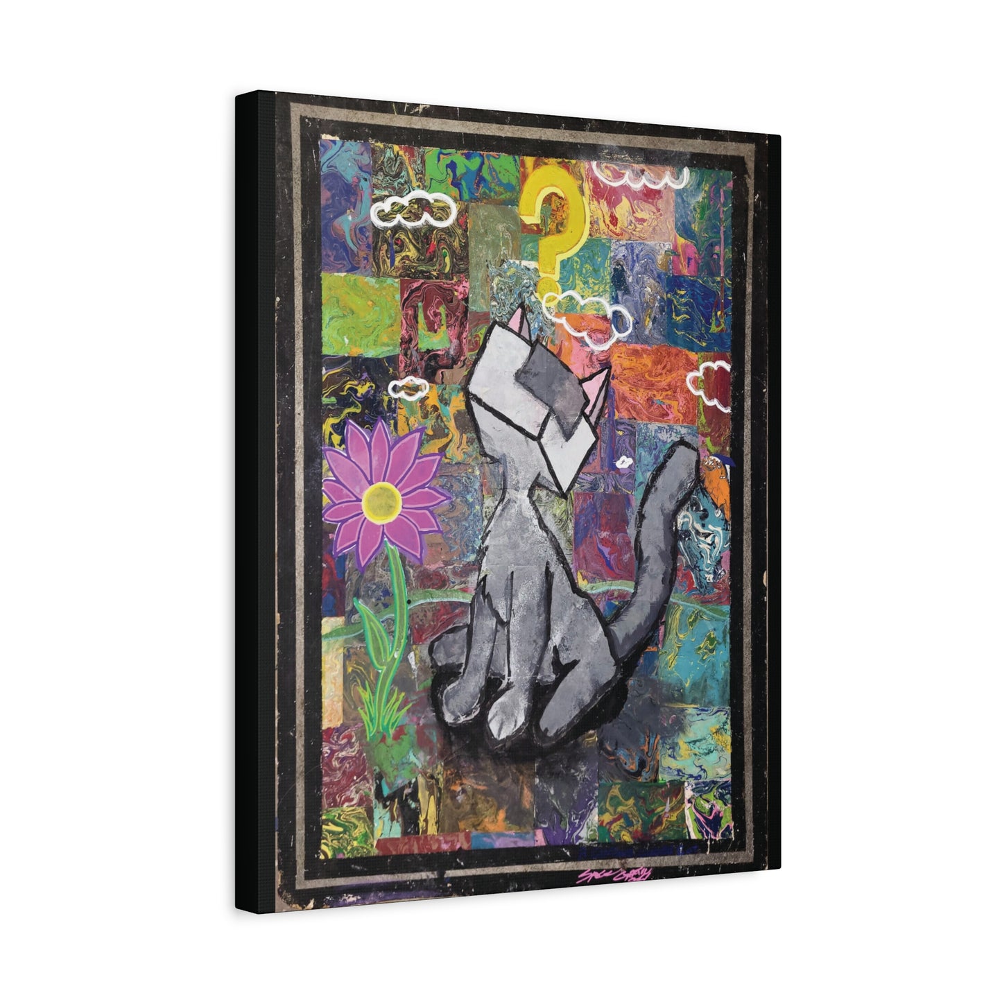 Canvas Print - Curious Cubed Cat Surreal Art Print