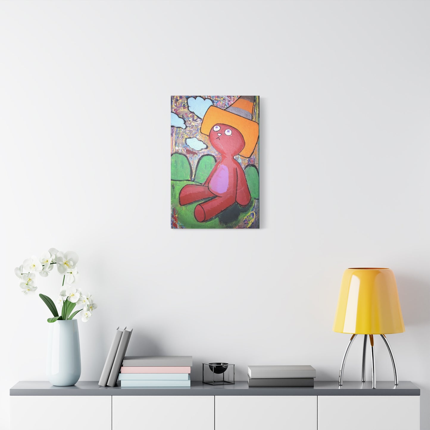 Traffic Kitty Canvas Print — Cute Cat with Traffic Cone Art