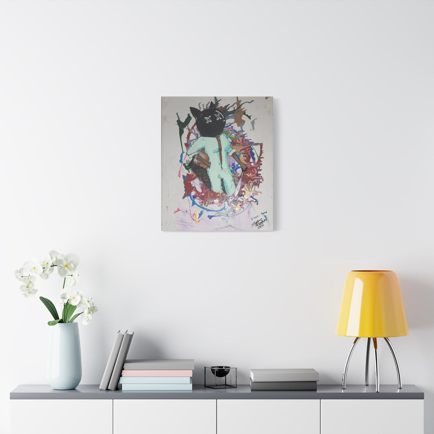 Stretched Canvas Art - "I Was…Bored" Cat Character Pop-Surreal Print