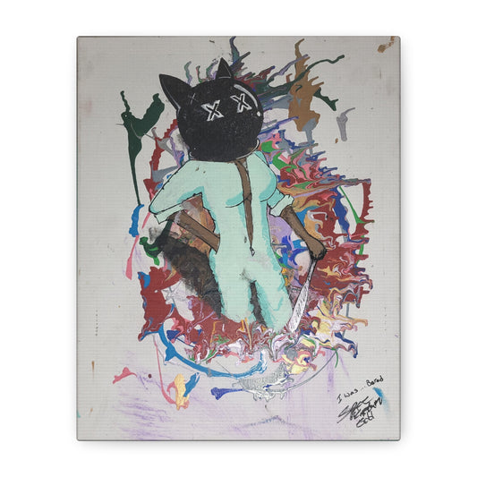 Stretched Canvas Art - "I Was…Bored" Cat Character Pop-Surreal Print