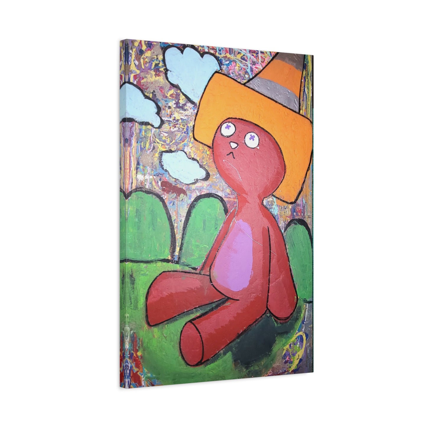 Traffic Kitty Canvas Print — Cute Cat with Traffic Cone Art