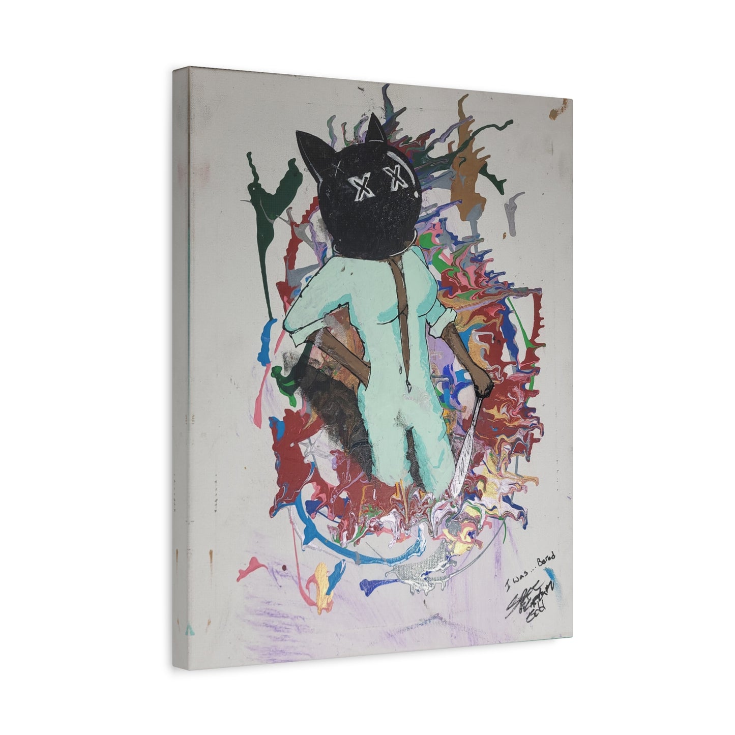 Stretched Canvas Art - "I Was…Bored" Cat Character Pop-Surreal Print