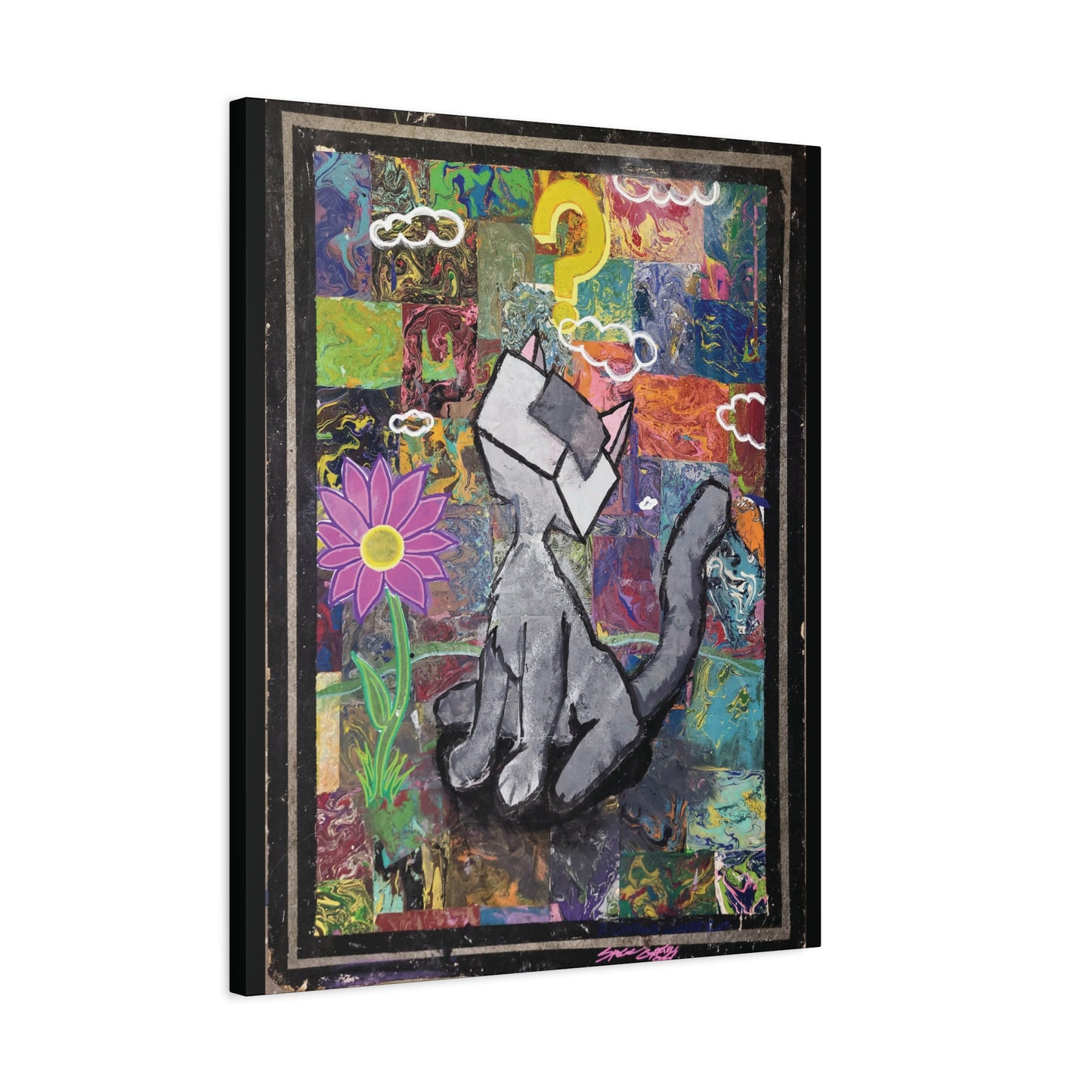 Canvas Print - Curious Cubed Cat Surreal Art Print