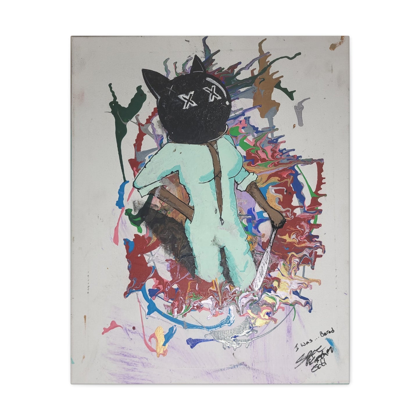 Stretched Canvas Art - "I Was…Bored" Cat Character Pop-Surreal Print