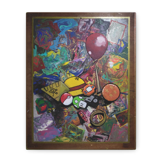 Crossover Souvenirs Matte Canvas — Nostalgic Pop Culture Collage Art